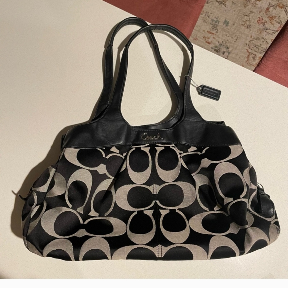 Coach Optic Lexi Satchel Handbag Purse in Black / Cream